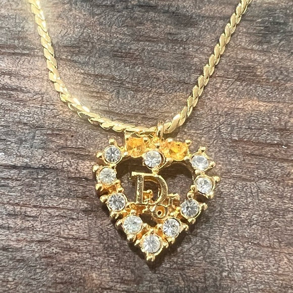 Authentic Christian Dior Heart Rhinestone Crystal Oblique Logo Gold Bracelet - Picture 4 of 7